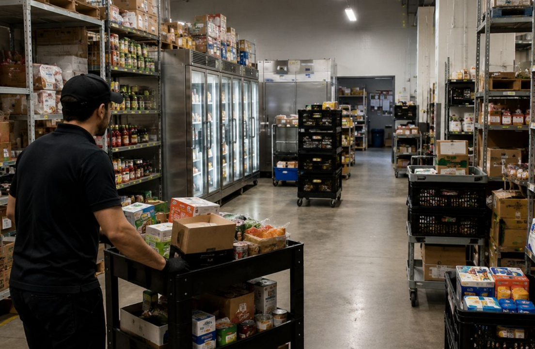 Entrepôt de préparation des commandes d'une épicerie